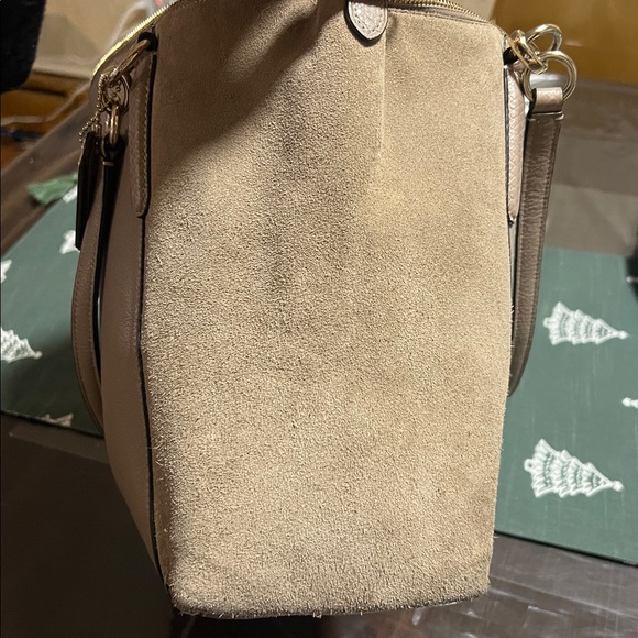 COACH Exotic Trim Suede Ava Tote Bag In Stone - Picture 9 of 17